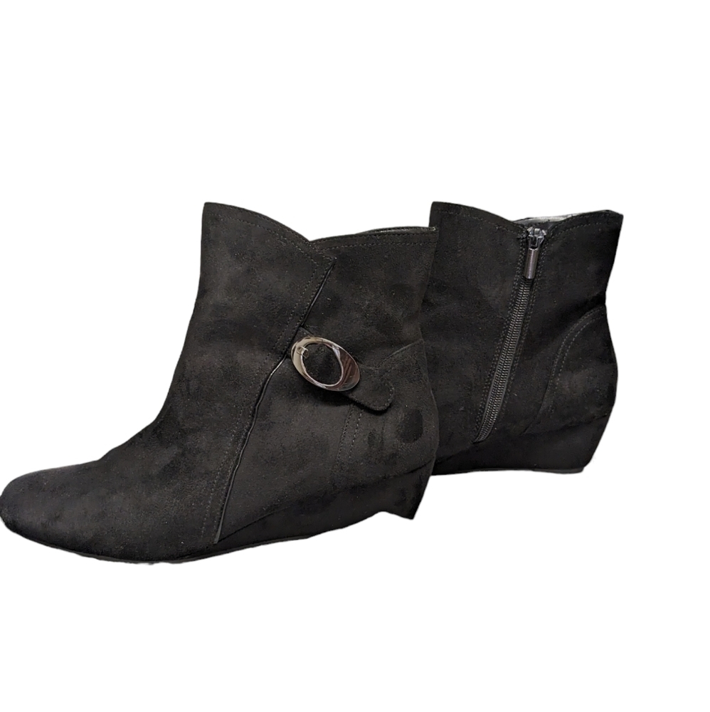 MPO faux black suede Ankle boots with 2" heel. NWOT/box.